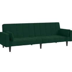 vidaXL Schlafsofa 2-Sitzer mit 2 Kissen Dunkelgrün Samt