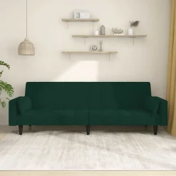 vidaXL Schlafsofa 2-Sitzer mit 2 Kissen Dunkelgrün Samt
