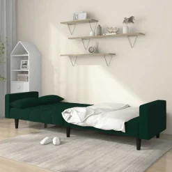 vidaXL Schlafsofa 2-Sitzer mit 2 Kissen Dunkelgrün Samt
