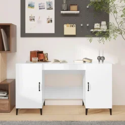 vidaXL Schreibtisch Hochglanz-Weiß 140x50x75 cm Holzwerkstoff