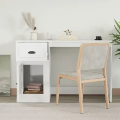 vidaXL Schreibtisch mit Schublade Hochglanz-Weiß 115x50x75 cm