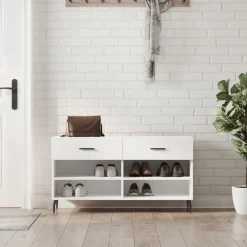 vidaXL Schuhbank Hochglanz-Weiß 102x35x55 cm Holzwerkstoff