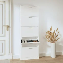 vidaXL Schuhschrank Hochglanz-Weiß 59x17x169 cm Holzwerkstoff