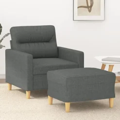 vidaXL Sessel mit Hocker Dunkelgrau 60 cm Stoff