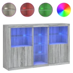 vidaXL Sideboard mit LED-Leuchten Grau Sonoma 162x37x100 cm