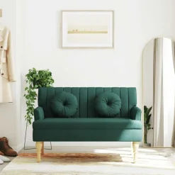 vidaXL Sitzbank mit Kissen Dunkelgrün 113x64,5x75,5 cm Stoff