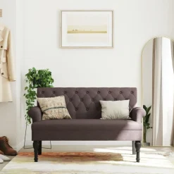 vidaXL Sitzbank mit Rückenlehne Dunkelbraun 120x62x75,5 cm Stoff