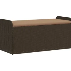 vidaXL Sitzbank mit Stauraum & Kissen Braun 115x51x52 cm Poly Rattan