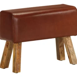 vidaXL Sitzbank Turnbock-Design 58cm Braun Echtleder Mango Massivholz