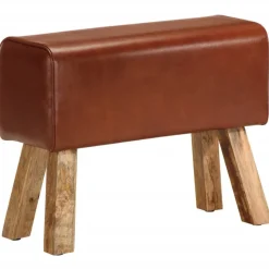 vidaXL Sitzbank Turnbock-Design 58cm Braun Echtleder Mango Massivholz