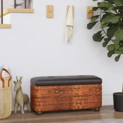 vidaXL Sitzbänke mit Stauraum und Kissen in Braun 2 Stk. 69 cm Rohrkolben