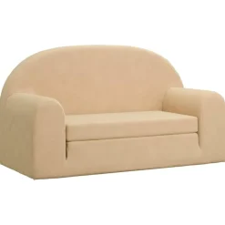 vidaXL 2-Sitzer Kindersofa mit Schlaffunktion Creme Weicher Plüsch