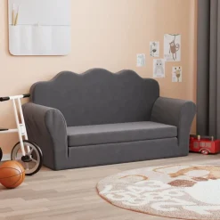 vidaXL 2-Sitzer Schlafsofa für Kinder Anthrazit Weicher Plüsch