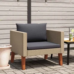 vidaXL 1-Sitzer-Gartensofa mit Auflagen Poly Rattan Beige