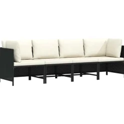 vidaXL 4-Sitzer-Gartensofa mit Auflagen Schwarz Poly Rattan
