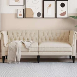 vidaXL 2-Sitzer-Sofa Chesterfield Leinen