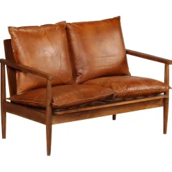 vidaXL 2-Sitzer-Sofa Echtleder Akazienholz Braun
