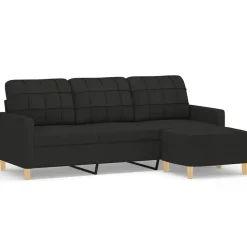 vidaXL 3-Sitzer-Sofa mit Hocker Schwarz 180 cm Stoff
