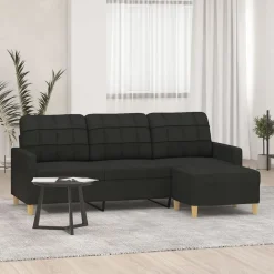 vidaXL 3-Sitzer-Sofa mit Hocker Schwarz 180 cm Stoff