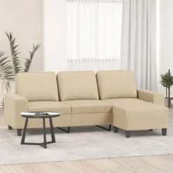 vidaXL 3-Sitzer-Sofa mit Hocker Creme 180 cm Stoff