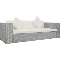 vidaXL 3-Sitzer-Sofa mit Kissen Grau Natürliches Rattan
