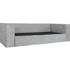 vidaXL 3-Sitzer-Sofa mit Kissen Grau Natürliches Rattan