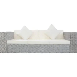 vidaXL 3-Sitzer-Sofa mit Kissen Grau Natürliches Rattan