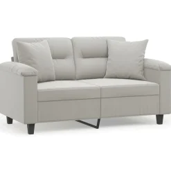 vidaXL 2-Sitzer-Sofa mit Kissen Hellgrau 120 cm Mikrofasergewebe