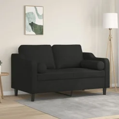vidaXL 2-Sitzer-Sofa mit Zierkissen Schwarz 120 cm Stoff