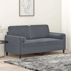 vidaXL 2-Sitzer-Sofa mit Zierkissen Dunkelgrau 140 cm Samt
