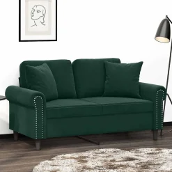 vidaXL 2-Sitzer-Sofa mit Zierkissen Dunkelgrün 120 cm Samt