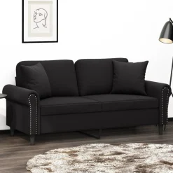 vidaXL 2-Sitzer-Sofa mit Zierkissen Schwarz 140 cm Samt