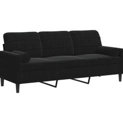 vidaXL 3-Sitzer-Sofa mit Zierkissen Schwarz 180 cm Samt
