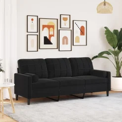 vidaXL 3-Sitzer-Sofa mit Zierkissen Schwarz 180 cm Samt