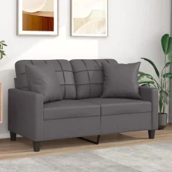 vidaXL 2-Sitzer-Sofa mit Zierkissen Grau 120 cm Kunstleder