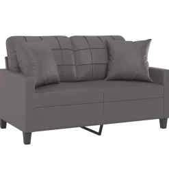 vidaXL 2-Sitzer-Sofa mit Zierkissen Grau 120 cm Kunstleder