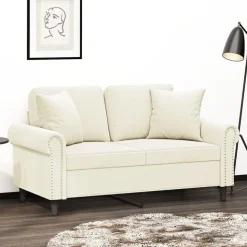 vidaXL 2-Sitzer-Sofa mit Zierkissen Creme 120 cm Samt