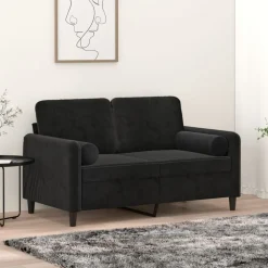 vidaXL 2-Sitzer-Sofa mit Zierkissen Schwarz 120 cm Samt