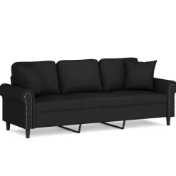 vidaXL 3-Sitzer-Sofa mit Zierkissen Schwarz 180 cm Samt