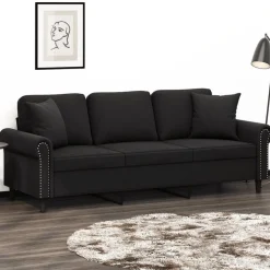 vidaXL 3-Sitzer-Sofa mit Zierkissen Schwarz 180 cm Samt