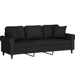 vidaXL 3-Sitzer-Sofa mit Zierkissen Schwarz 180 cm Samt