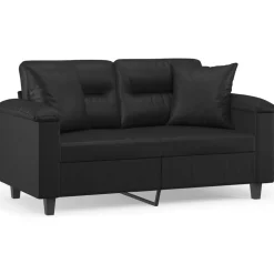 vidaXL 2-Sitzer-Sofa mit Zierkissen Schwarz 120 cm Kunstleder