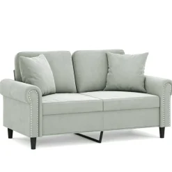 vidaXL 2-Sitzer-Sofa mit Zierkissen Hellgrau 120 cm Samt
