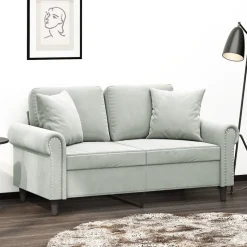 vidaXL 2-Sitzer-Sofa mit Zierkissen Hellgrau 120 cm Samt