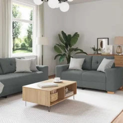 vidaXL Sofa 3 pcs Dunkelgrau 221 x 80 x 80 cm Leinenmischgewebe