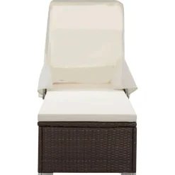 vidaXL Sonnenliege mit Sonnenschutz und Auflagen Poly Rattan Braun