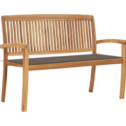 vidaXL Stapelbare Gartenbank mit Auflage 128,5 cm Massivholz Teak