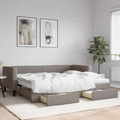 vidaXL Tagesbett Ausziehbar mit Schubladen Taupe 80x200 cm Stoff