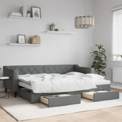 vidaXL Tagesbett Ausziehbar mit Schubladen Dunkelgrau 80x200 cm Stoff