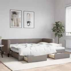 vidaXL Tagesbett Ausziehbar mit Schubladen Taupe 80x200 cm Stoff